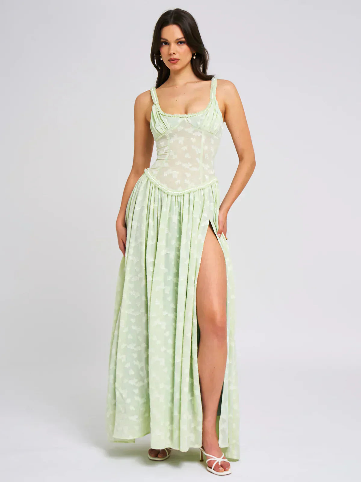Savannah Meadows Lace Maxi Dress in Green