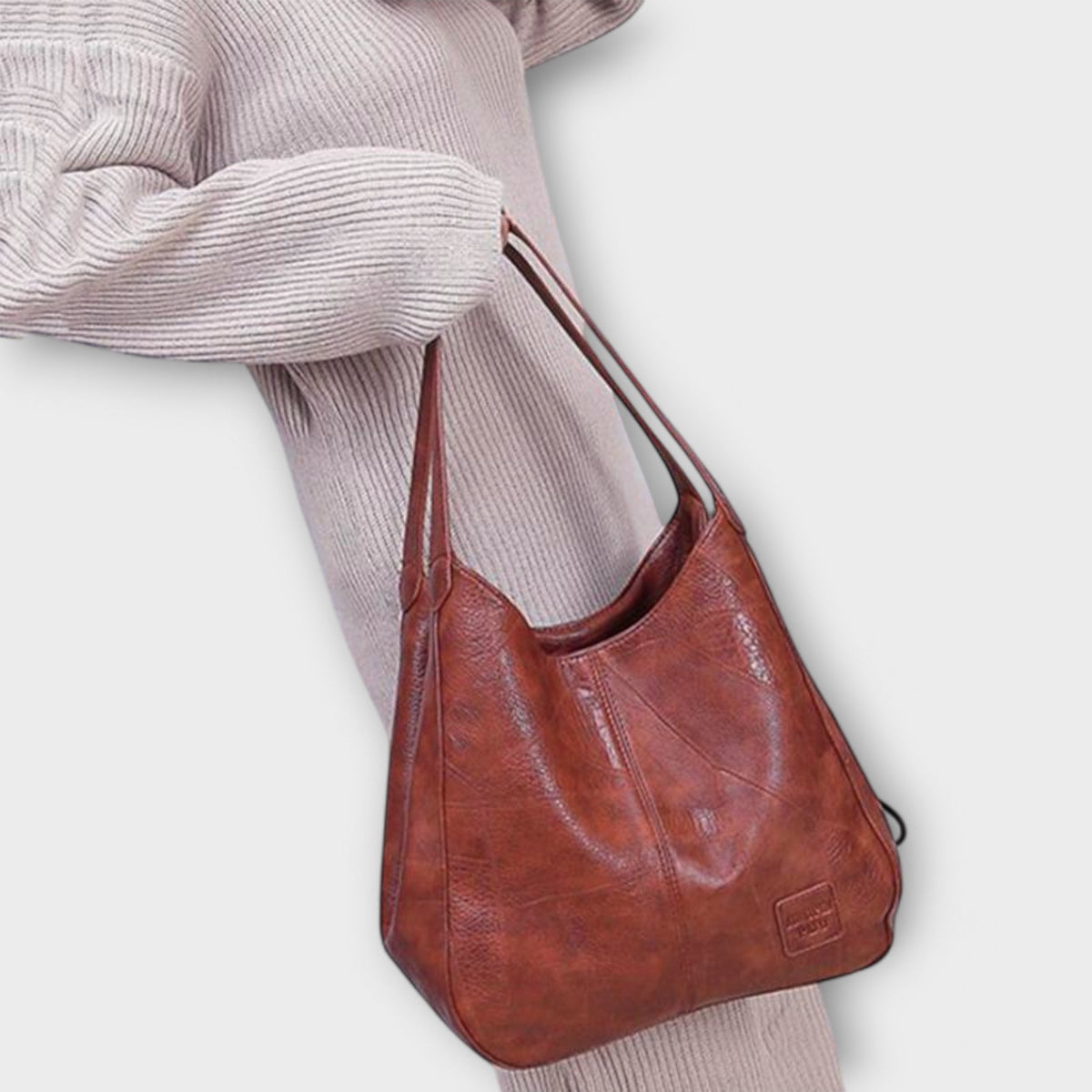 Textured Faux Leather Double Handle Slouchy Tote Bag