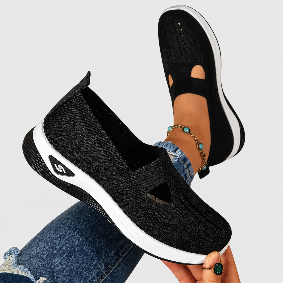 Breathable Mesh Cutout Slip On Wedge Sneakers