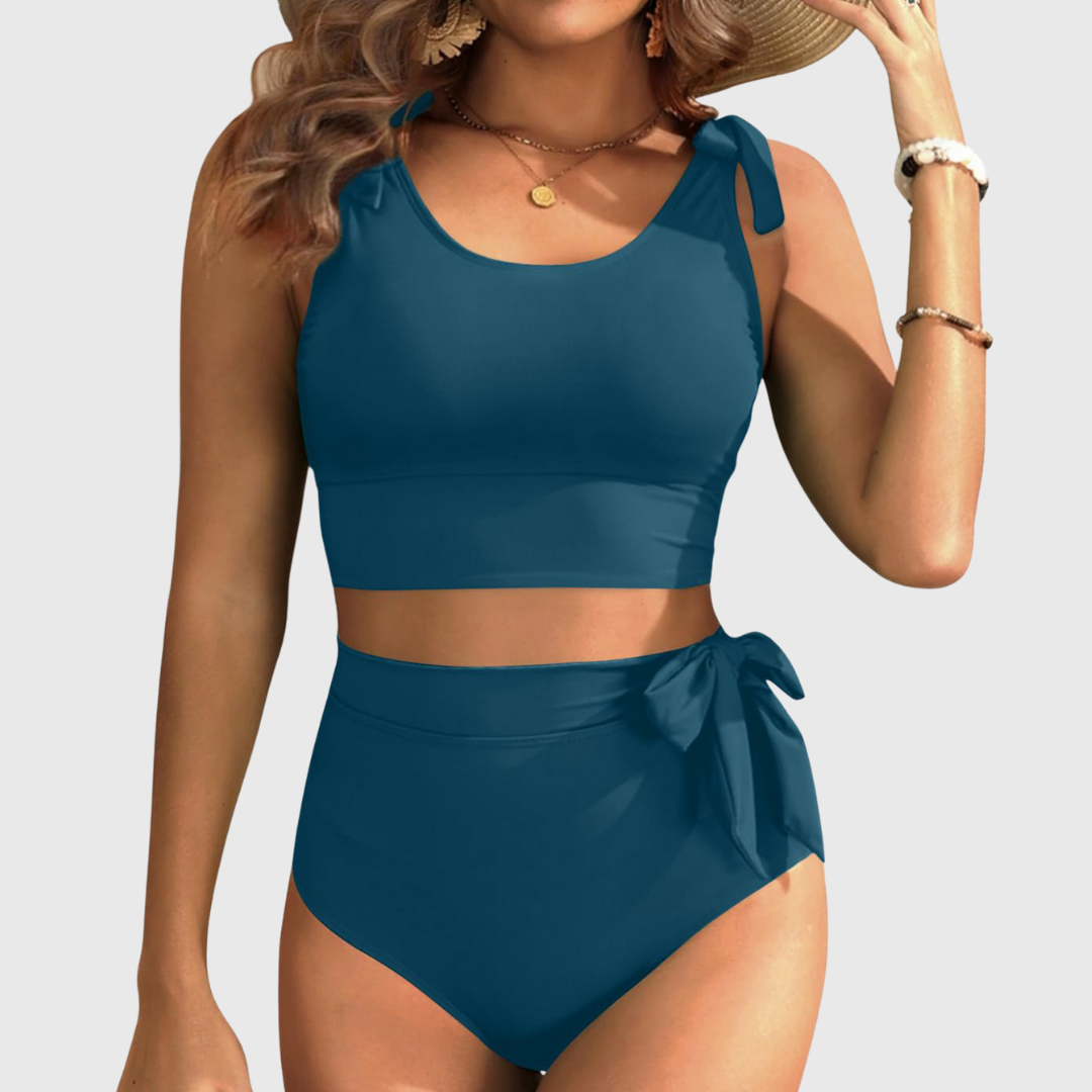 Tie Shoulder High Waist Bikini Set