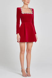 Endless Celebration Velvet Jewel Embellished Trim Mini Dress - View 12