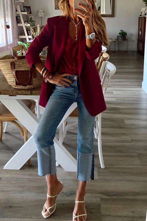 Button Wine Red Blazer