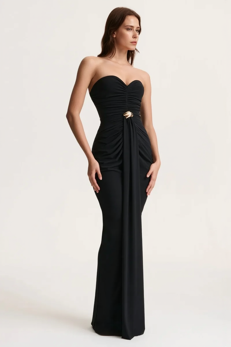 Strapless Ruched Waist Sash Party Dress 5