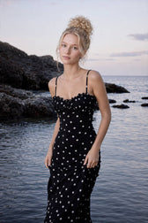 Polka Dot Backless Cami Bodycon Maxi Dress