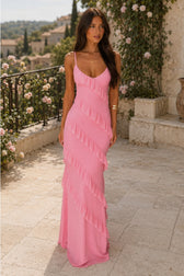 V Neck Open Back Side Split Wave Slim Slip Dress