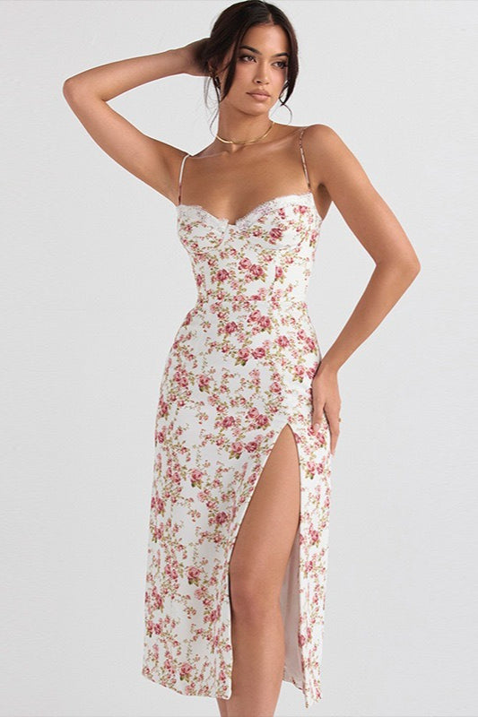 Velvet Deep V-Neck High Split Slip Maxi Dress