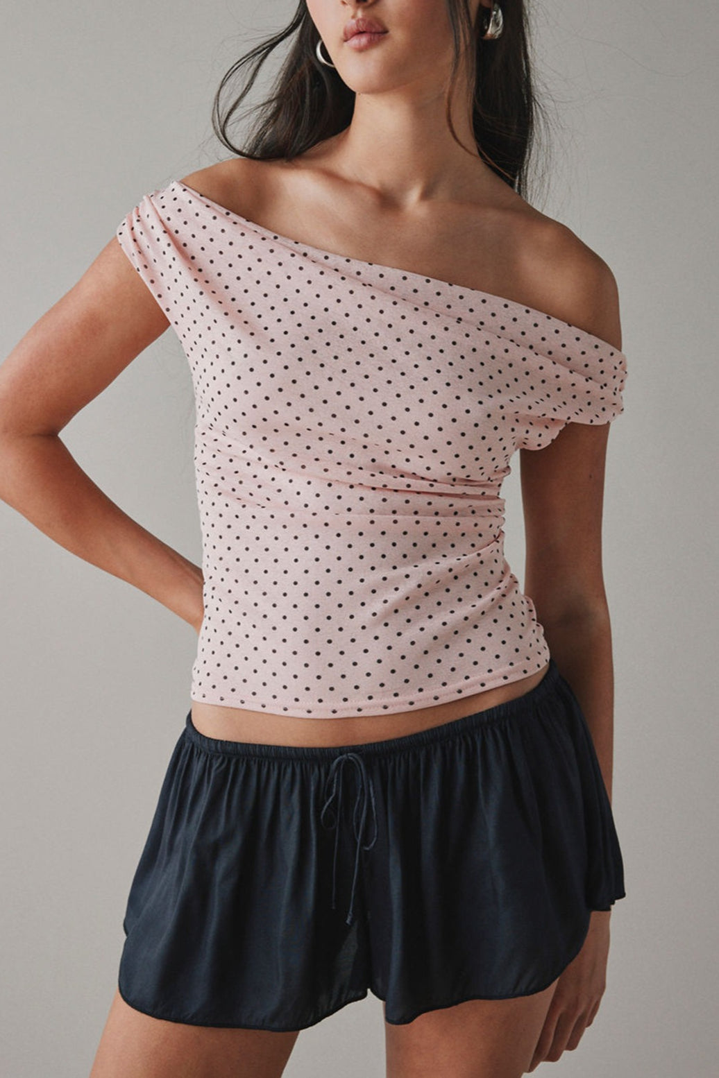 Printed One-Shoulder Ruched Crop Top