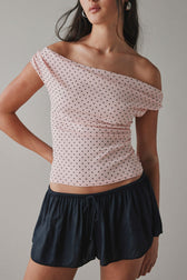 Printed One-Shoulder Ruched Crop Top
