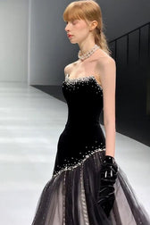 Strapless Tulle Train Prom Dress