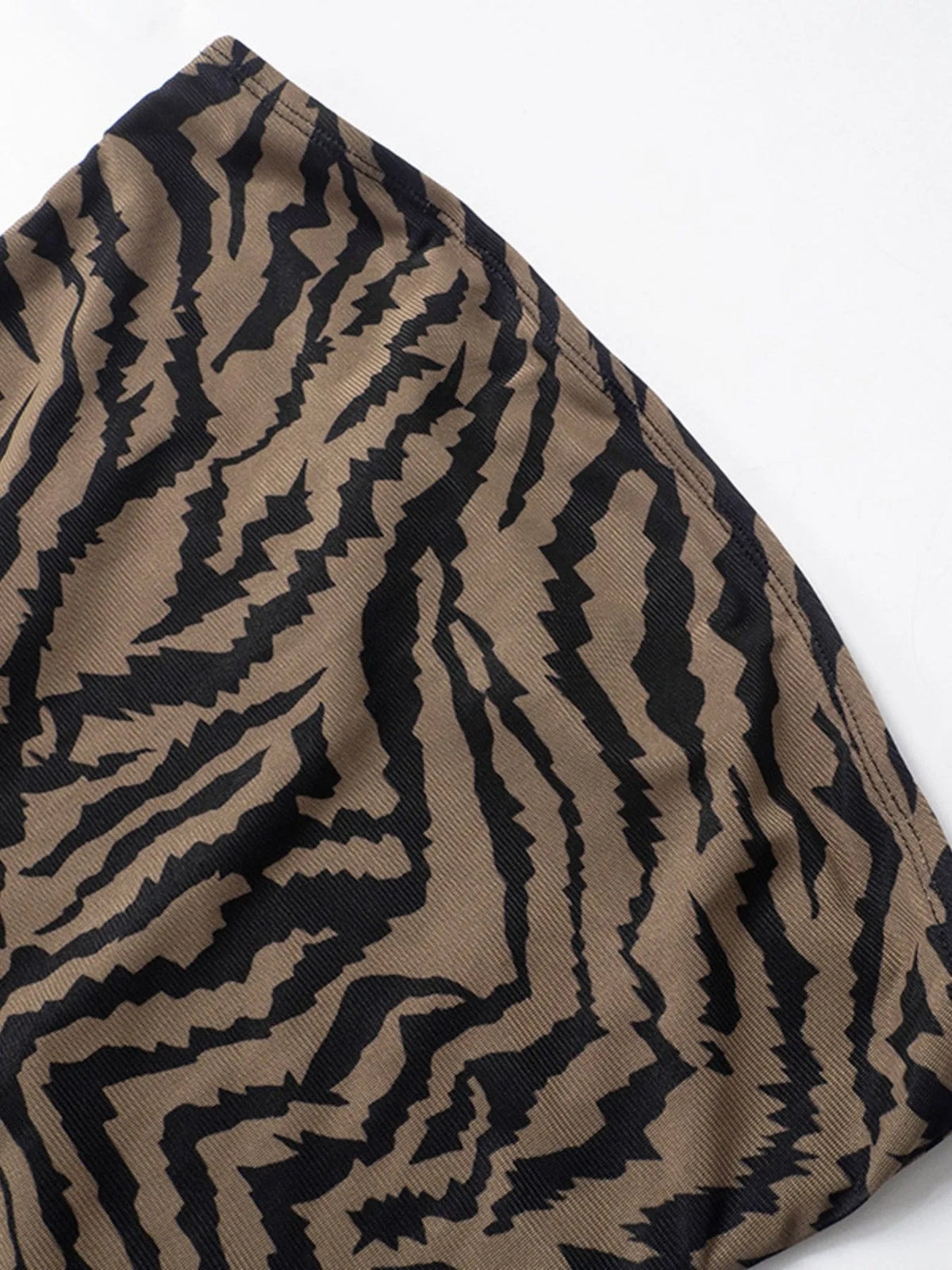 Zebra Print Strapless Sheer Mesh Tiered High Split Maxi Dress 6