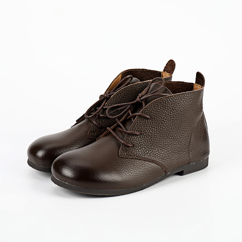 Brush-Off Leather Boots Lace-Up Soft Ankle Booties Casual Work Combat Boots Coffee/Brown