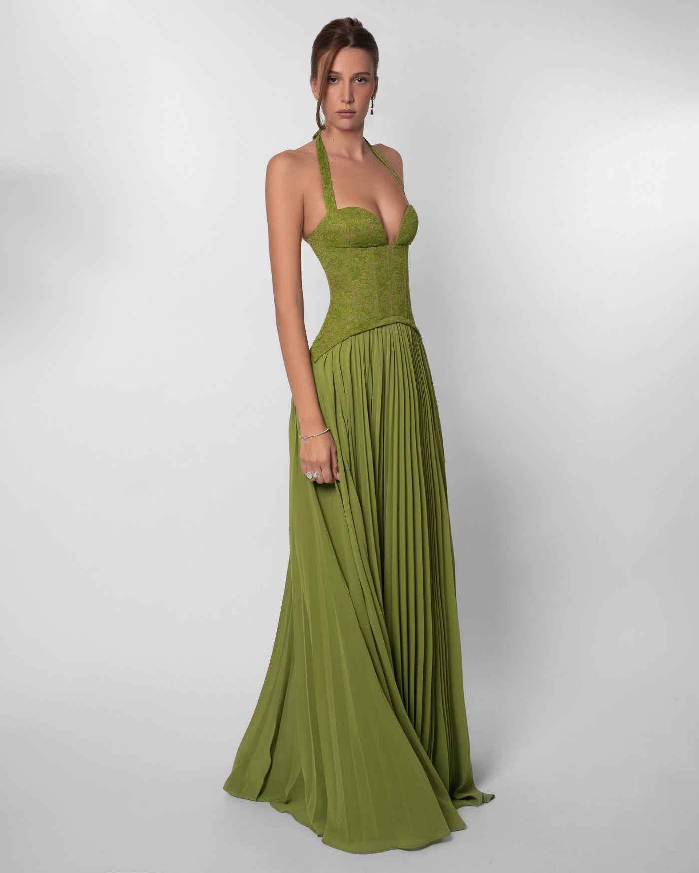 Lace Sweetheart Corset Pleated Maxi Gown 4