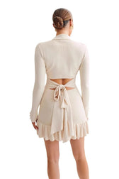 Bow Tie Ruffled Knit Pearl Midi Dress - View 5