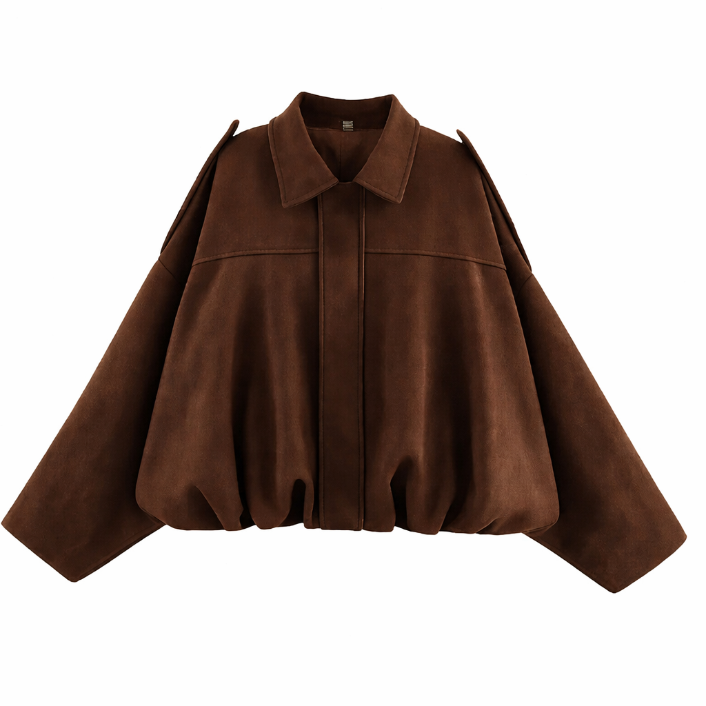 Collared Drop Shoulder Suede Look Oversized Jacket