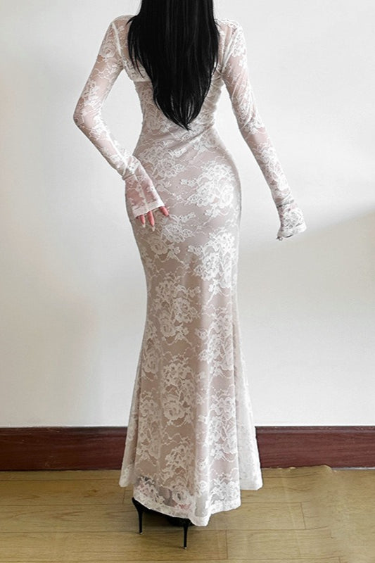 Fish Tail Square Neck Lace Dress 6