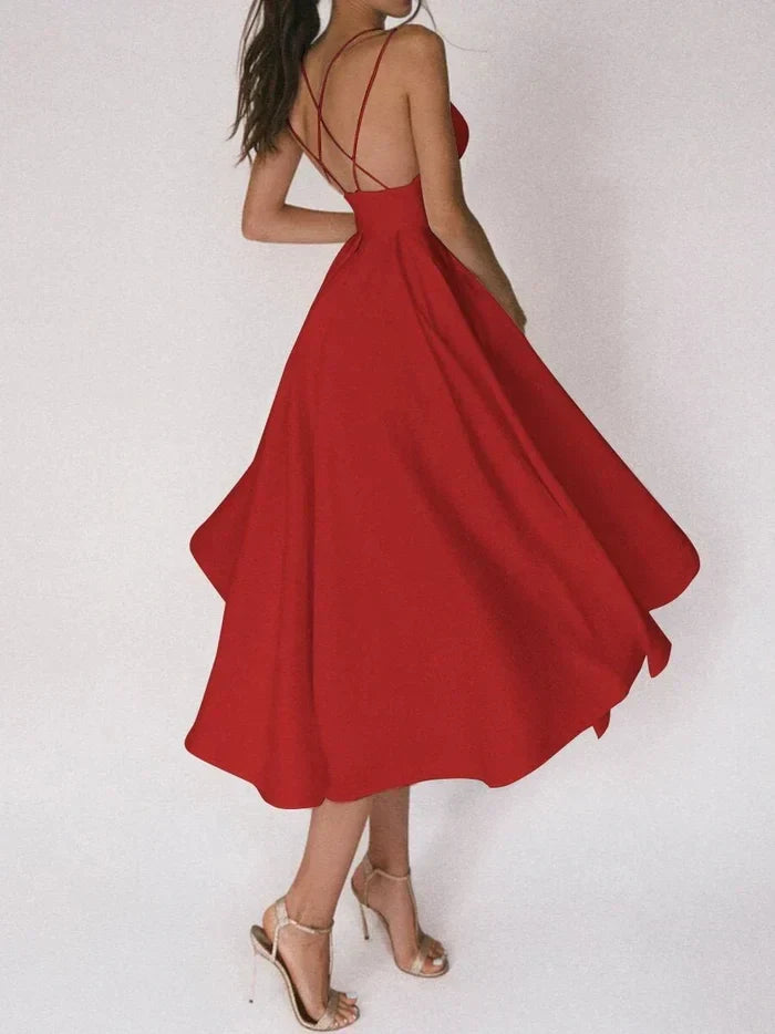 Yessica Elevated Dress with V Neck and Straps Evening Wear Edit