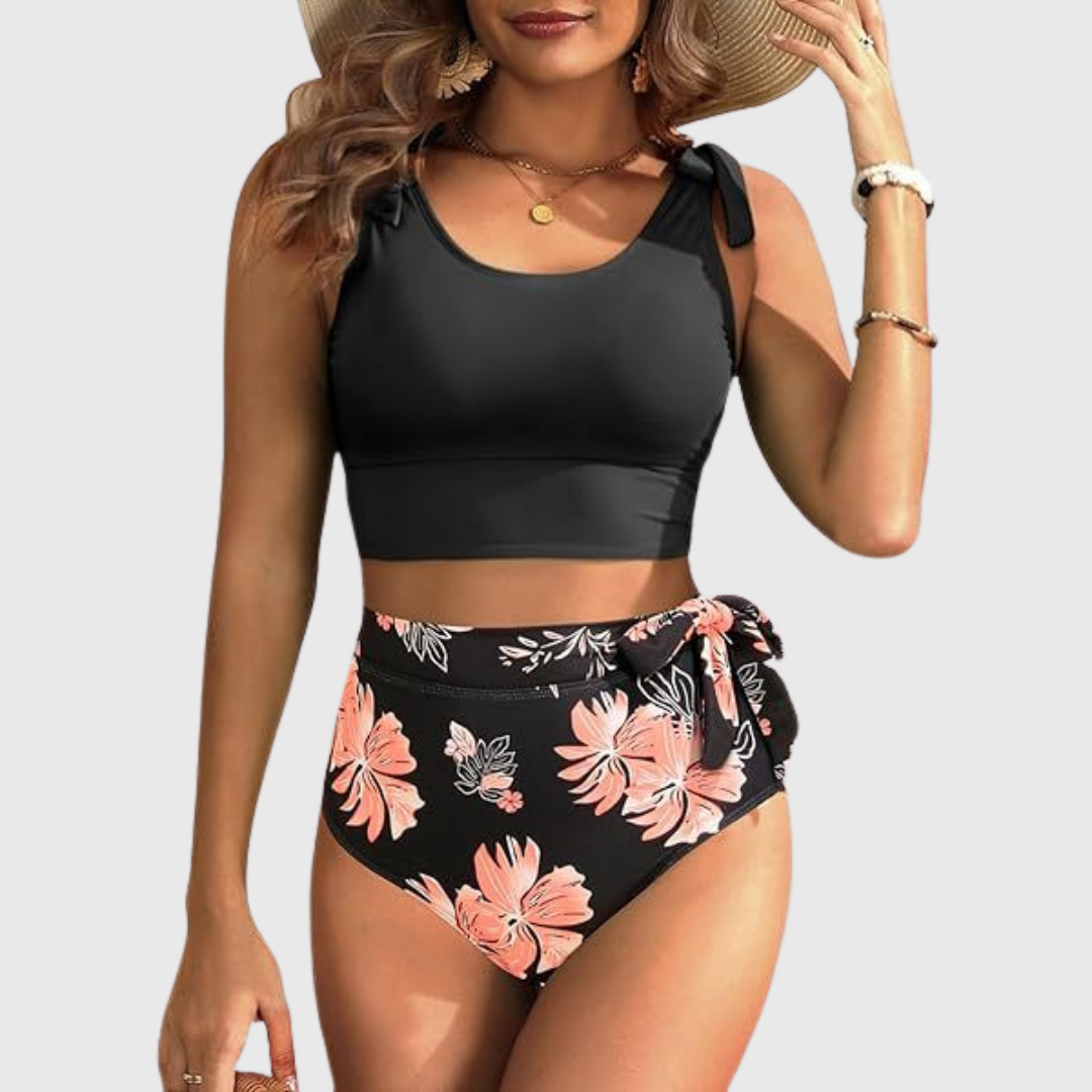 Tie Shoulder High Waist Bikini Set