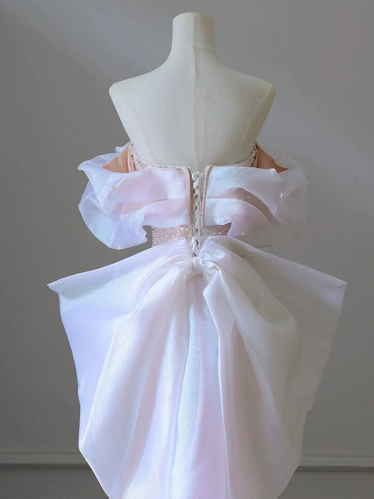 Pink Off Shoulder Long Prom Dress Sequin Evening Party Dresses  fg7705