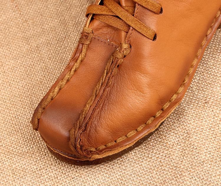 National Style Leather Short Boots For Women Lace Up Green/Black/Brown