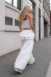Lace Skirt Hem Trim Wide Leg Casual Pants