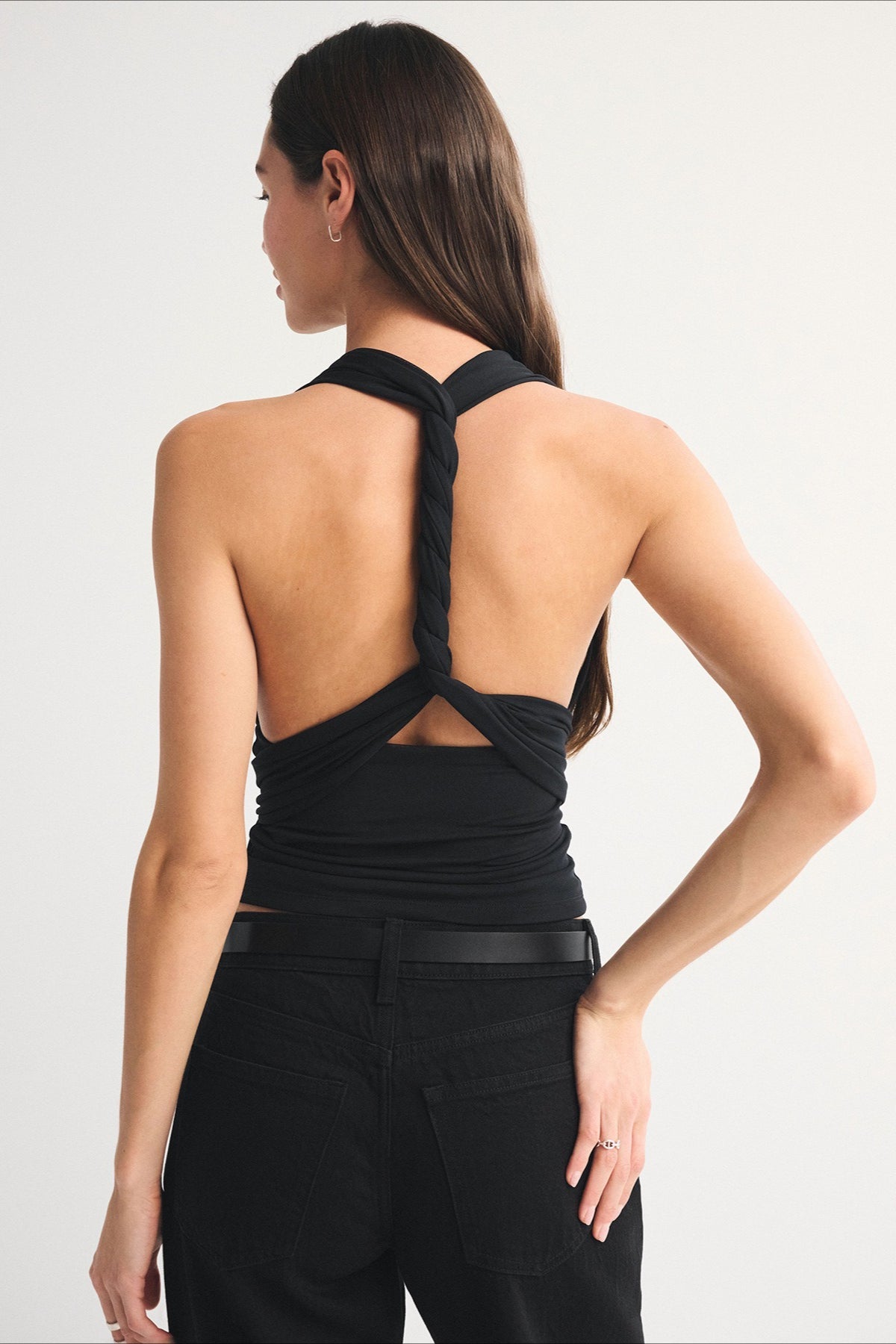 Vintage Washed Halter-Neck Sheer Mesh Crop Top