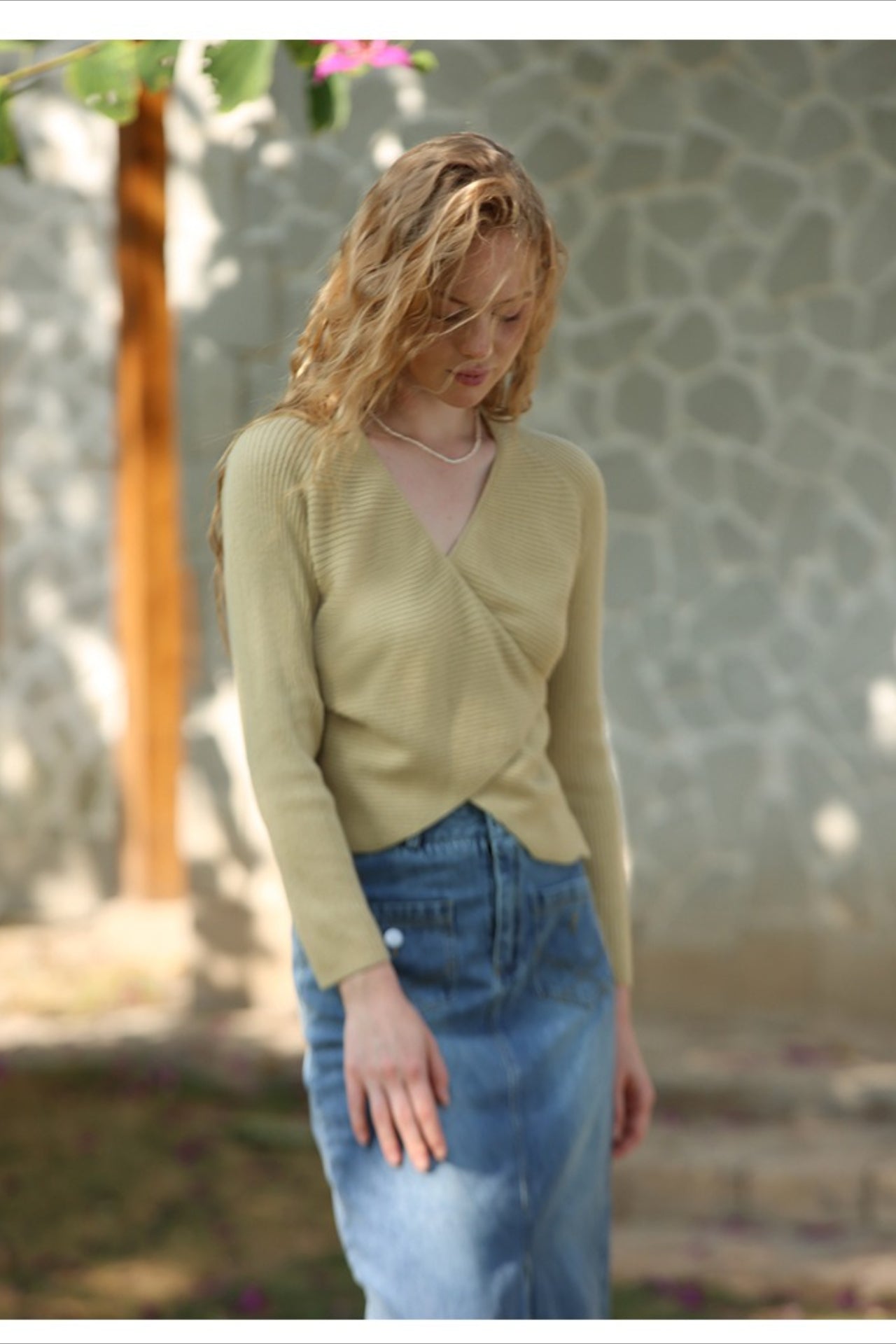 Wrap Tie Front VNeck Knit Top