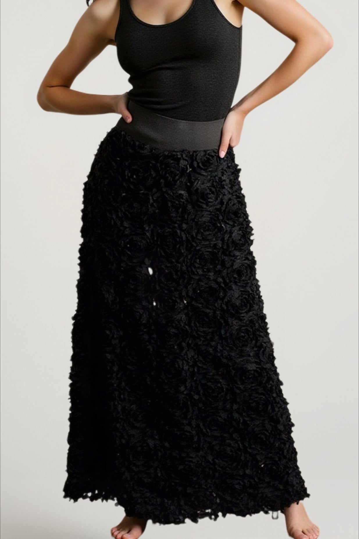 Floral Applique Evening Maxi Skirt