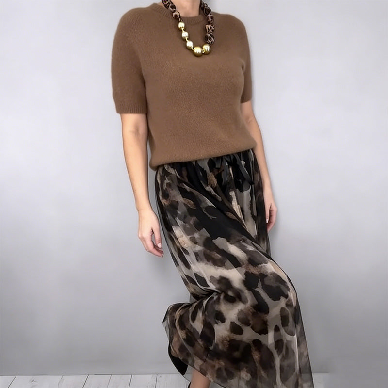 Velessa™ | Leopard Flowy Skirt and Sweater Set
