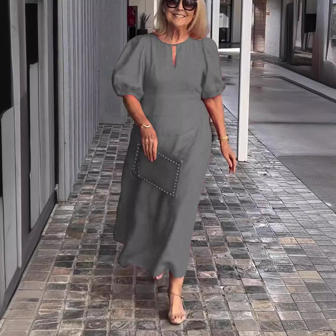 Frankie - Chic Bubble Sleeve Loose Dress Gray
