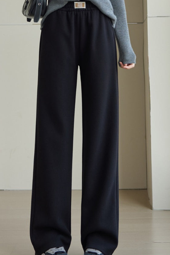 Elastic High Waist Straight Wide Leg Knit Pants 3