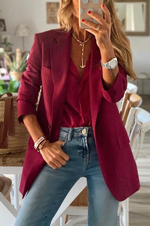 Button Wine Red Blazer