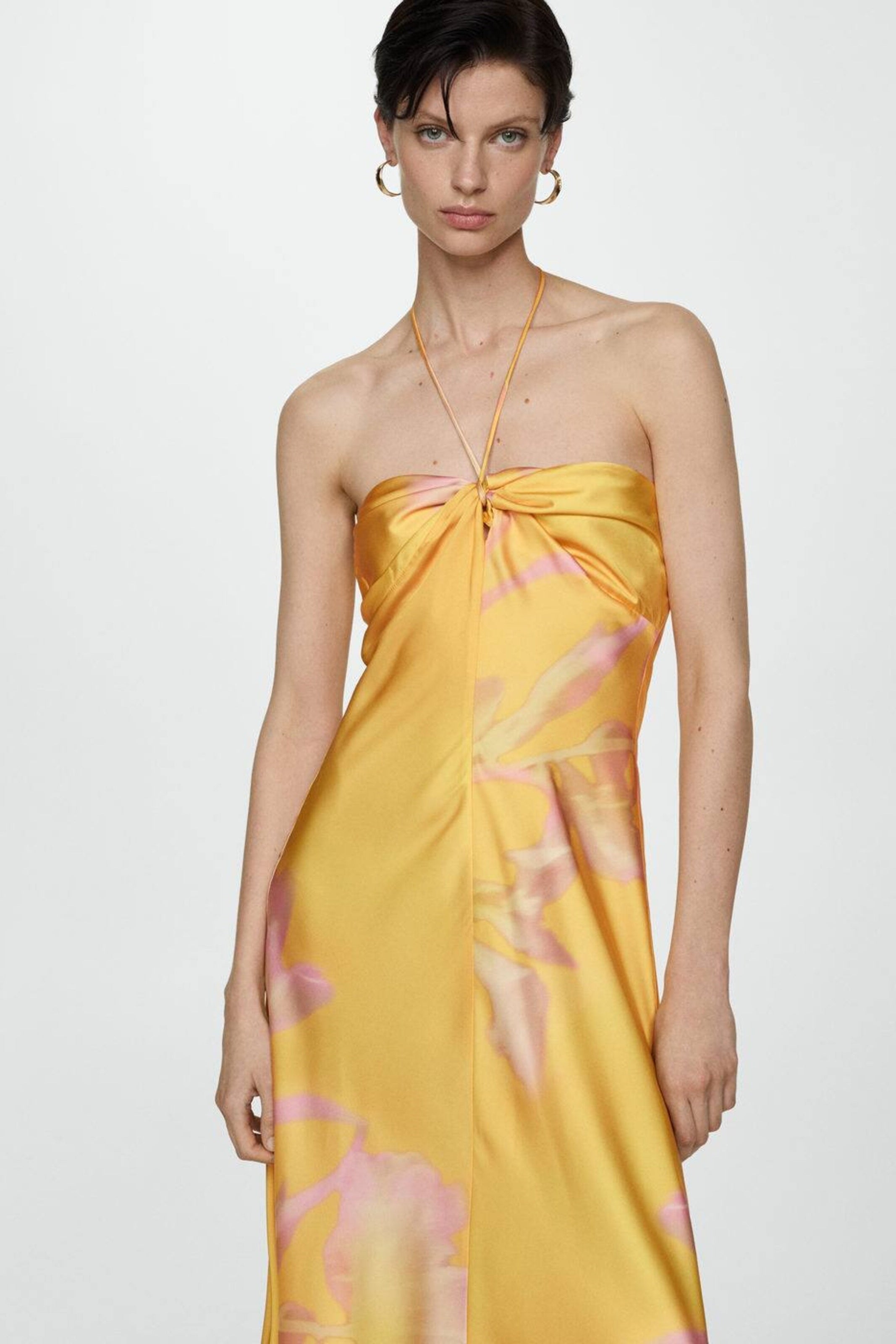 Satin Halter Neck Floral Bias Cut Slip Maxi Dress