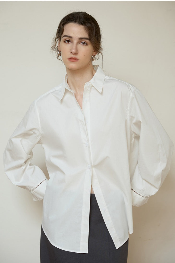 Collared Long Sleeve Curved Hem Relaxed Button Front Shirt 9