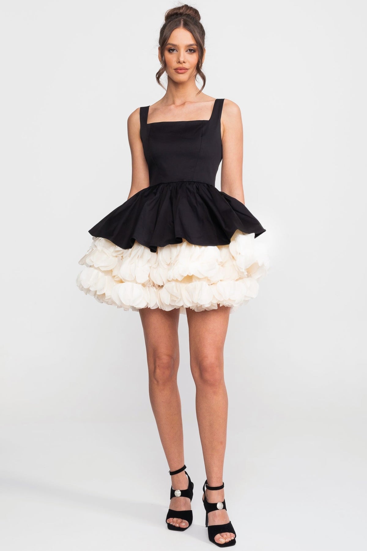 Square Neck Sleeveless Peplum Tiered Ruffle Skirt Mini Dress 3