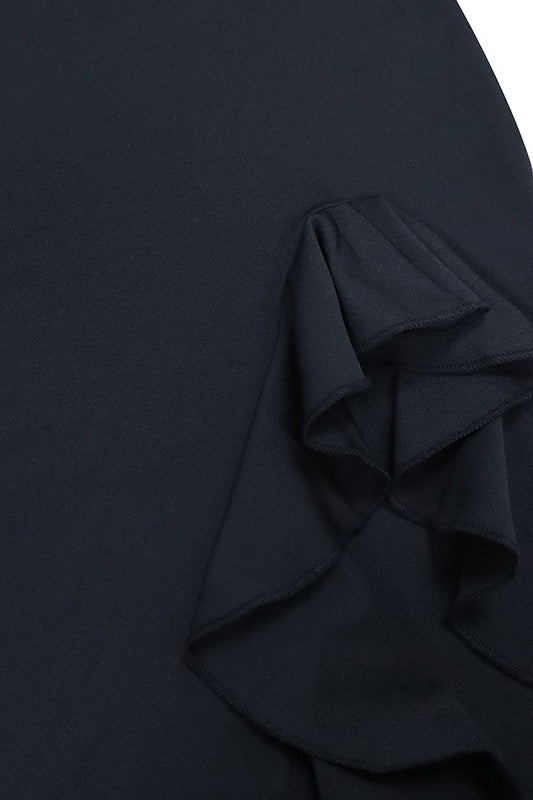 Strapless Ruffle High Slit High Low Maxi Dress