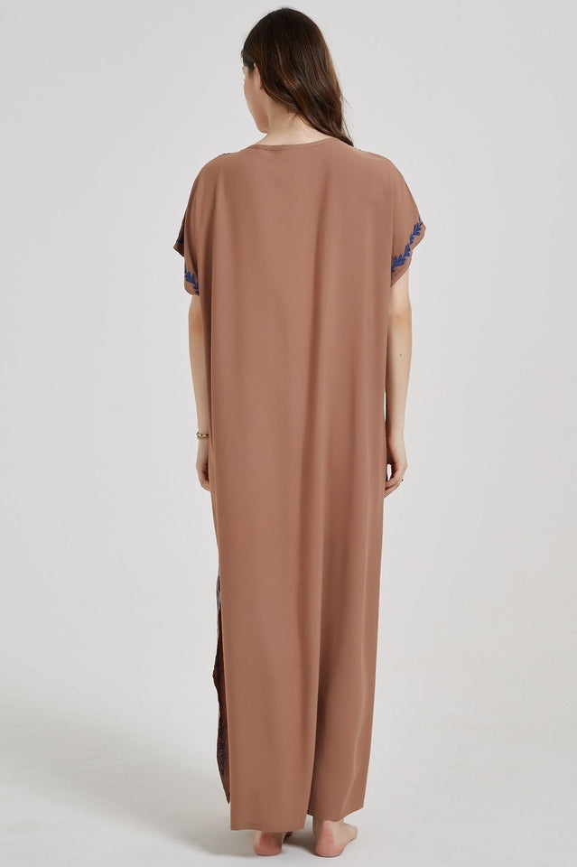Embroidered V-Neck Short Sleeve Kaftan Maxi Dress 5