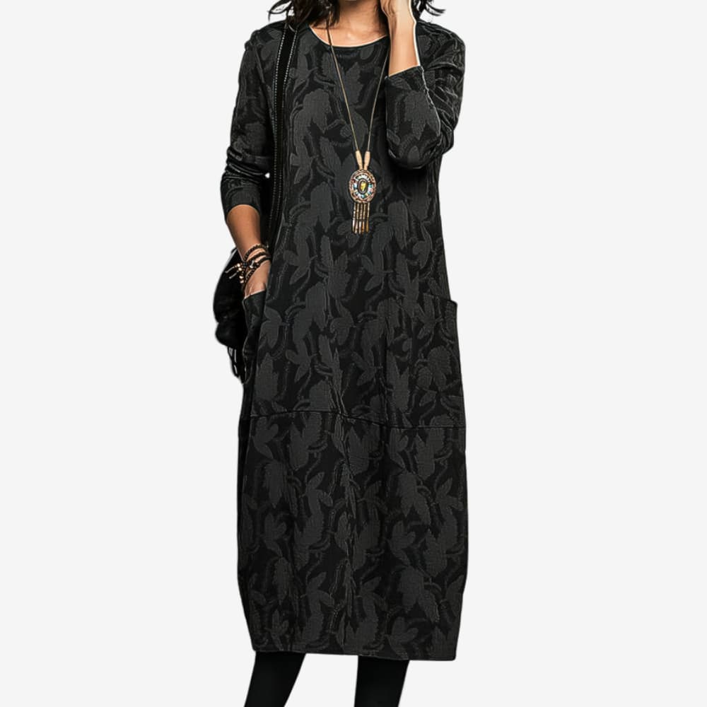 Martha | Casual Winter Dress with Round Neck Black