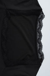 Square Neck Lace Trim Slim Fit Long Sleeve Tee