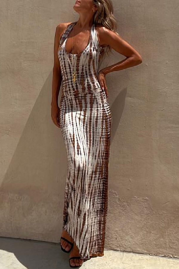 Summer Adventures Tie-dye Print Back Lace-up Stretch Maxi Dress - View 7