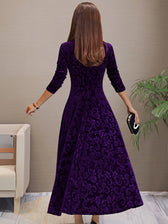 Floral Velvet V-Neck Long Sleeve Fit and Flare Midi Dress 11