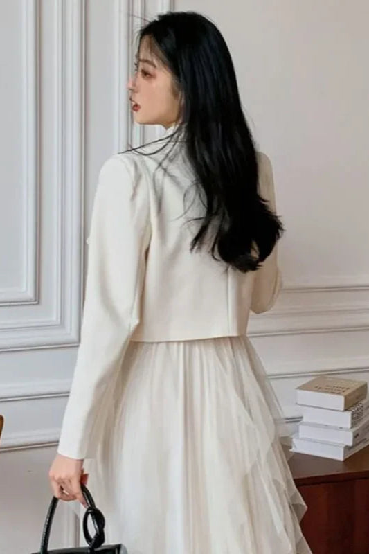 Crystal Decor Notched Cropped Blazer