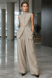 Drape Sleeveless Shirt Elegant Two Piece Work Set