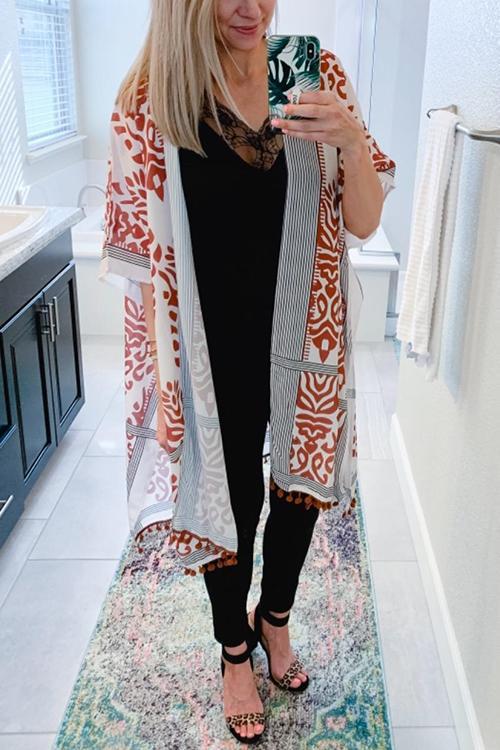 Print Pompom Cardigam