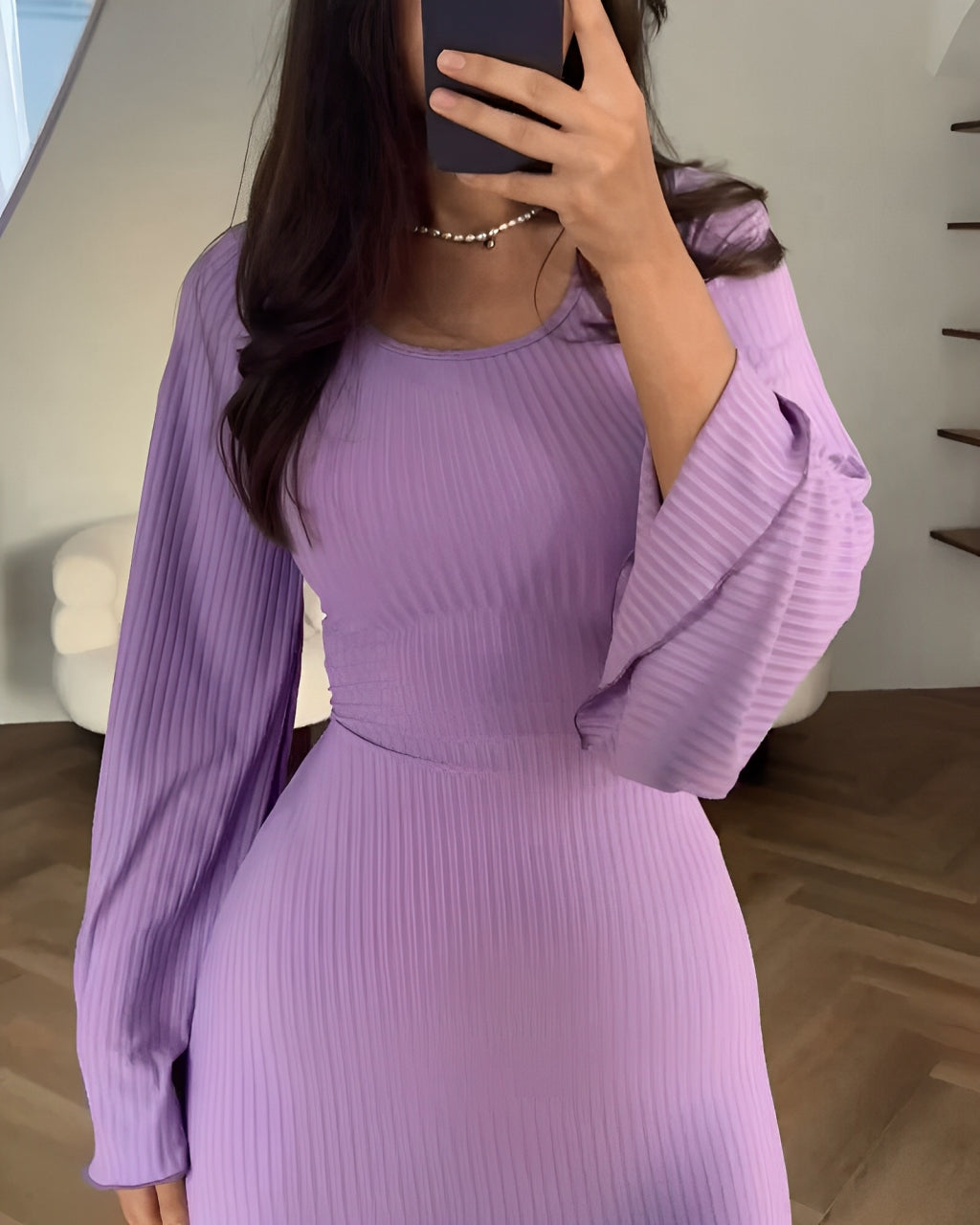 Ribbed Knit Square Neck Long Sleeve Side Split Bodycon Maxi Dress