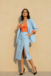 Striped Lapel Long Sleeve Blazer Split Bodycon Two Piece Set