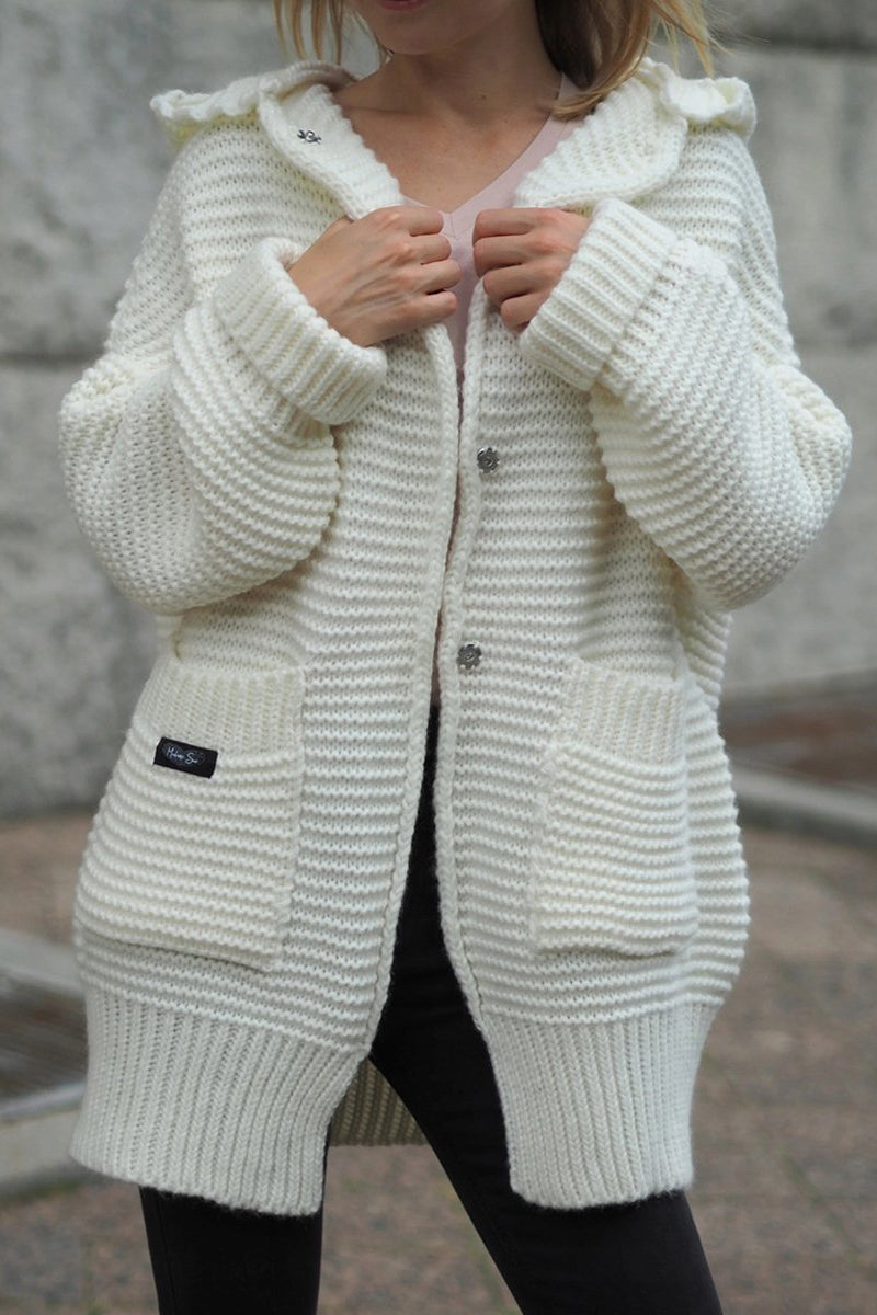 Pocket Hooded Button Oversized Cardigan