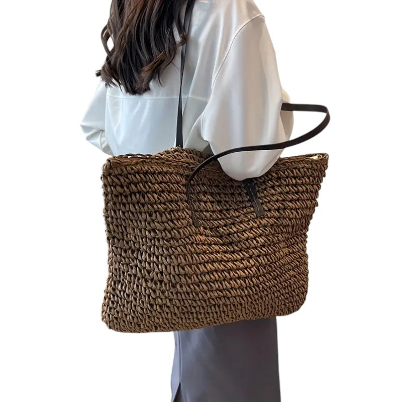 Woven Straw Shoulder Tote Bag