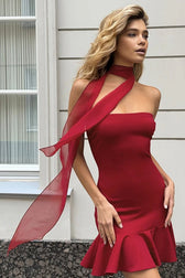 Strapless Lace Backless Mini Dress