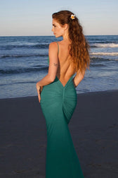 Backless Ruched Bodycon Maxi Dress
