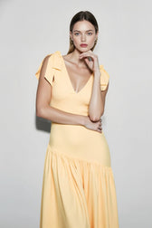 Elegant Bow Strap Fitted Flared Sleeveless Party Dress